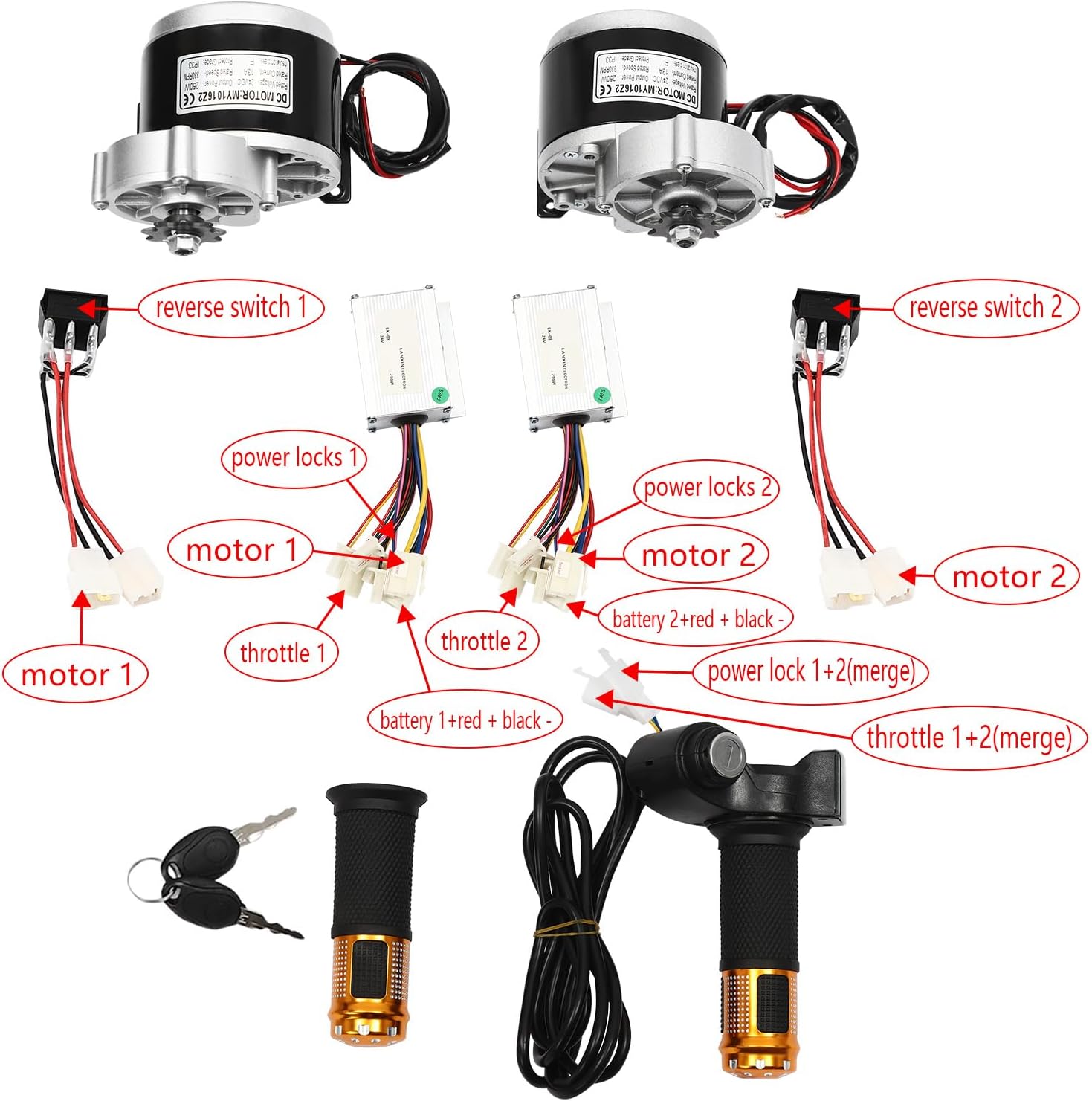 10 Inch 24V Dual Drive Brush Gear Motor Air Wheel Conversion Kit, Digital Display Throttle, 250W Dual Drive Electric Motor Conversion Kit for Electric Beach Cart Bike