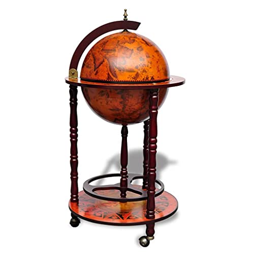 Globe Bar Wine Stand Eucalyptus Wood,Antique World Globe Bar Cart with Wine Bottle and Glass Holder for Home and Office Entertainment