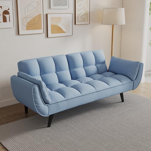 74" Modern Velvet Convertible Sleeper Folding Futon Couch Sofa Bed Adjustable Backrest Memory Foam Couch Double Loveseat Sofa for Compact Living Space,Dorm,Game Studio, Apartment, Bedroom (Black)