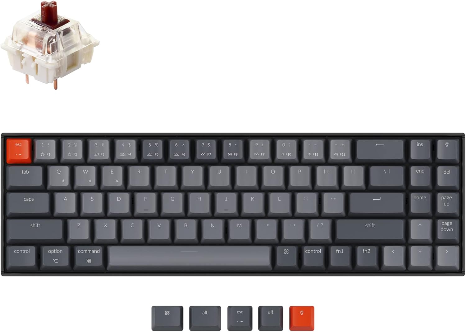 Keychron K14 70% Layout 72 Keys Hot-Swappable Bluetooth Wireless/USB Wired Mechanical Gaming Keyboard with Gateron G Pro Blue Switch/Multitasking/White LED Backlight Computer Keyboard for Mac Windows