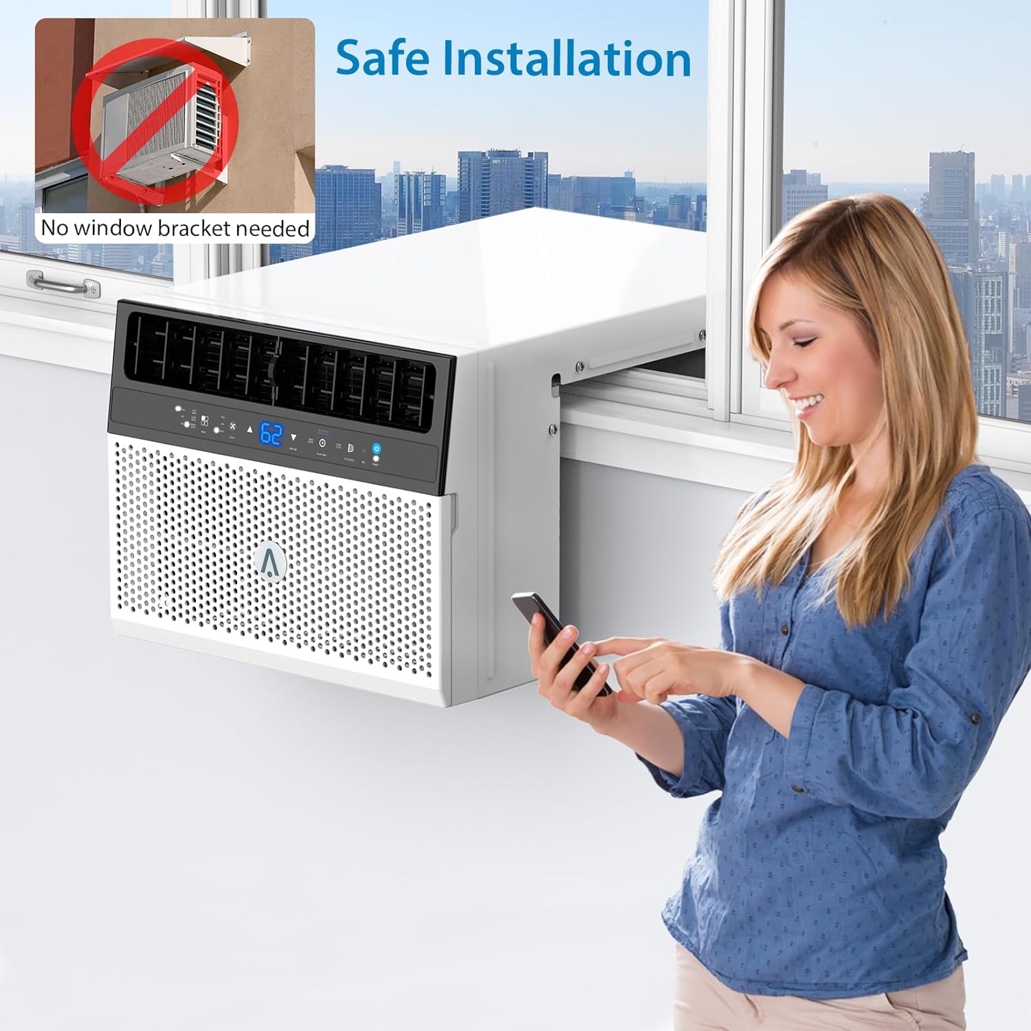 6000 BTU Window Air Conditioner U-Shaped, Window ac Air Units U Shaped Cools Up to 250 sq. ft., Open Window Flexibility, 6 Modes, Sleep Mode, Ultra Quiet, Energy Efficient, Window AC for Home