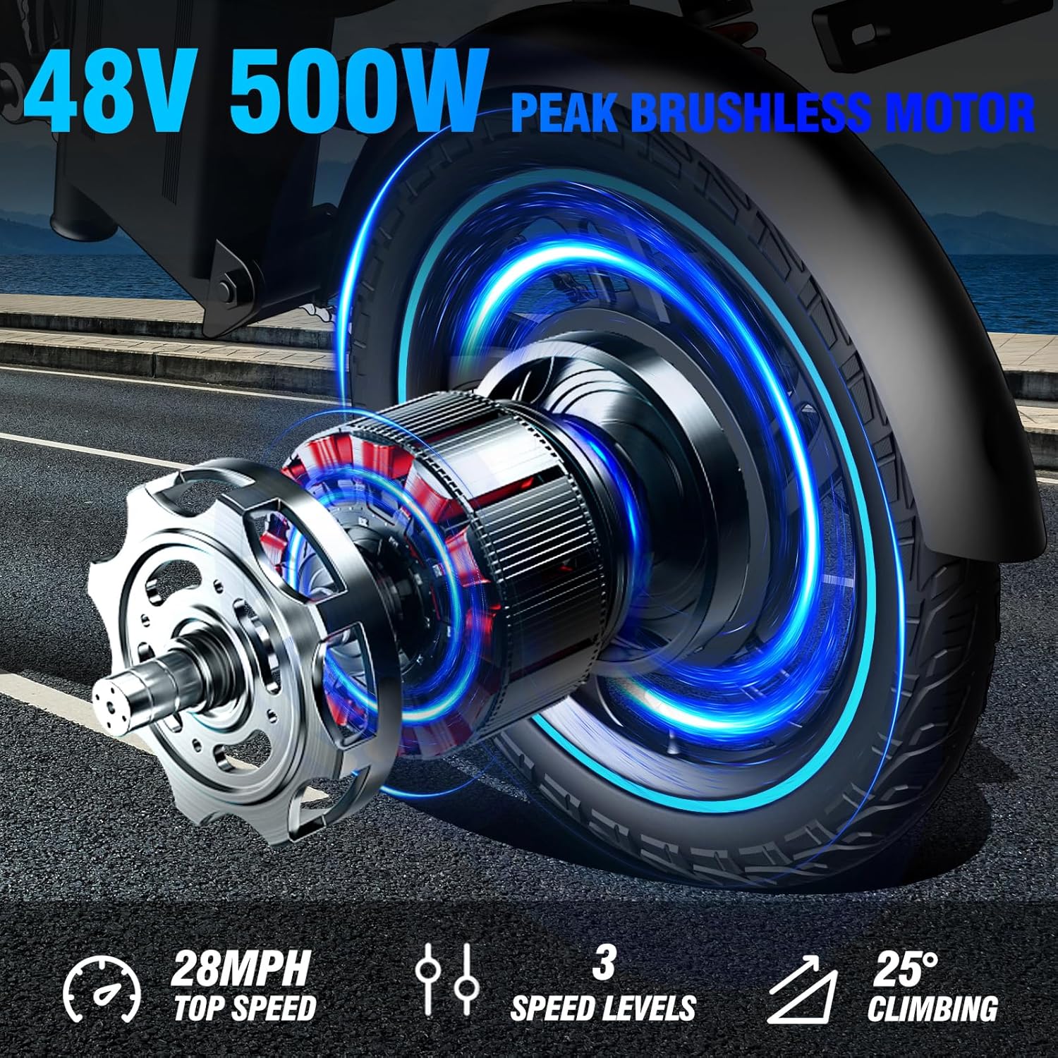 Electric Bikes for Adults,16" Tire Full Suspension Ebike with 500W Peak Brushless Motor & 48V 15AH Large Capacity Removable Battery,City Road Commuter Foldable Electric Bike with 2 Seater