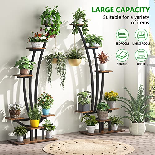 Tribesigns 6-Tier Tall Indoor Plant Stand Pack of 2, Metal Curved Display Shelf with 2 Hanging Hooks, Multi-Purpose Bonsai Flower Pots Plant Rack for Indoor, Garden, Balcony, Living Room