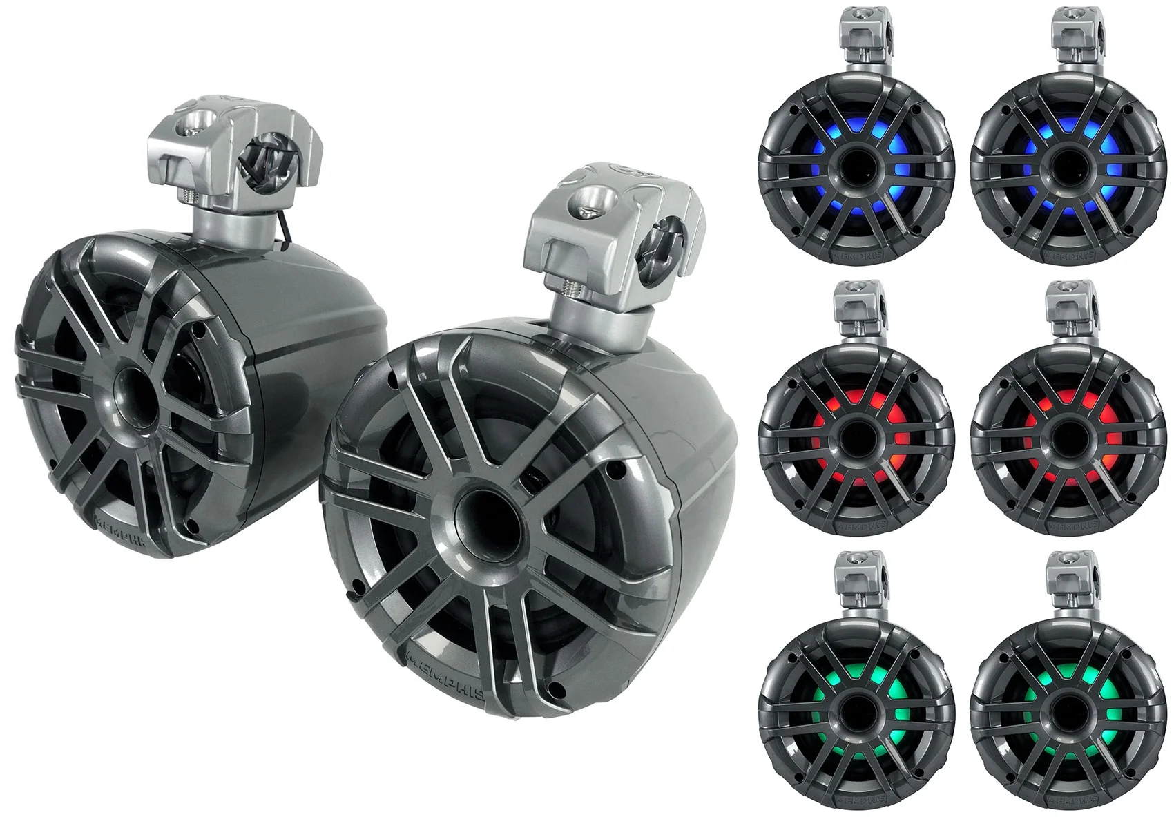 4) Memphis MXA62TG Grey 6.5" Marine Wakeboard Tower Speakers++Receiver+Amplifier