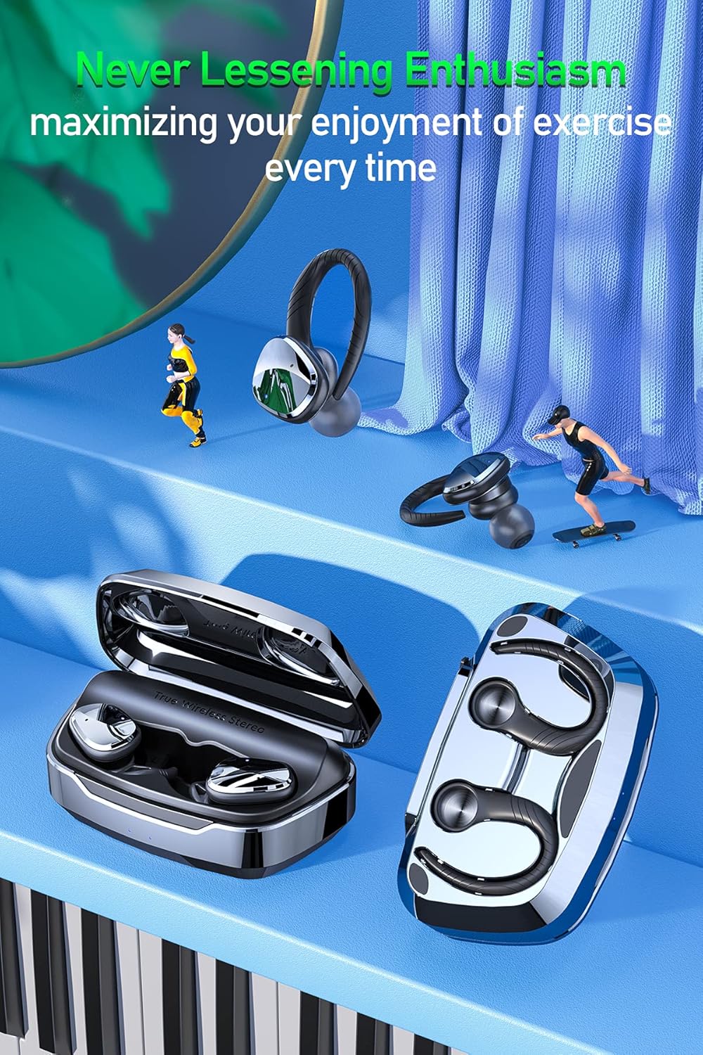 Bscame Wireless Earbuds with Earhooks,Sport Bluetooth Headphones in Ear with Charging Case Charge Phone,IPX7 Waterproof,TWS Deep Bass Stereo Headsets with Mic for Running Workout Exercise Gym(Gray) Pack of 2