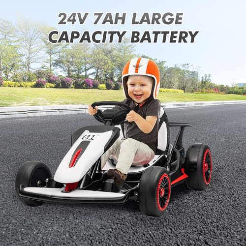 Go Kart, Electric Drift Kart Car with Adjustable Seat, 24V 7Ah Outdoor Ride On Toy, 2 * 200W Motor, 8.1 MPH, LED Lights, Toy Race Car for Kids 6-12 Years Old