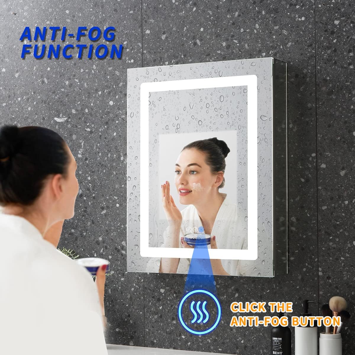 26 x 20 Inch Led Medicine Cabinet Outlet, Lighted Medicine Cabinets for Bathroom with Mirror, Recessed or Surface Wall Mounted, Defogger, Dimmer, Glass Door Cabinet with Single Door