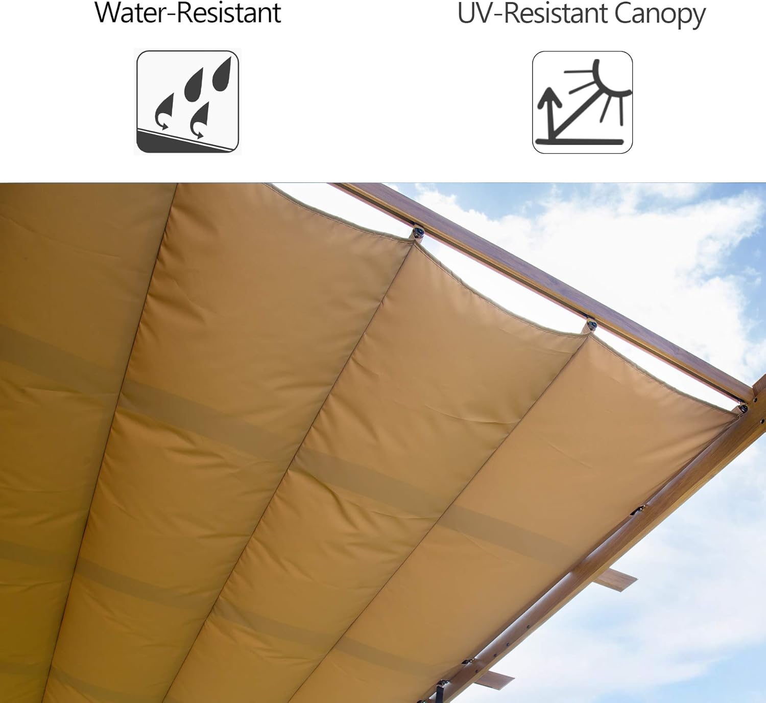 Outdoor Pergolas (2021 New) - Patio Aluminum Retractable Pergola Outdoor Gazebo Heavy Duty Grape Trellis Sunshade Canopy with Natural Wood Looking Finish by domi outdoor living (Martinique 10x13ft)