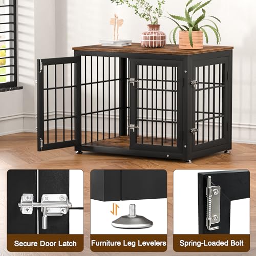 48 Inch Heavy Duty Dog Crate Furniture for Large Dogs, Decorative Pet House End Table, Extra Large Wooden Cage Kennel Furniture Indoor, Natural and White
