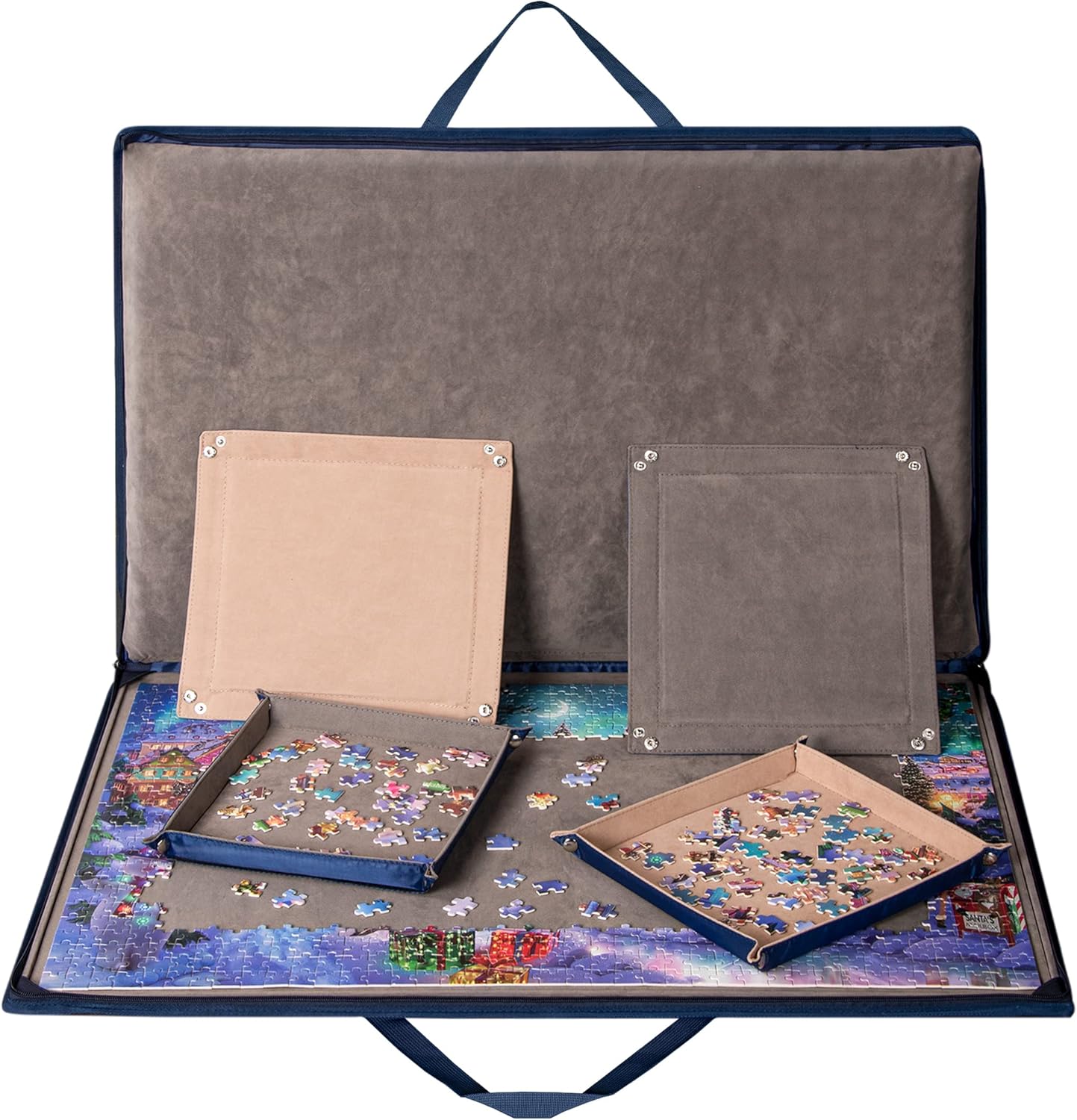 Lavievert Jigsaw Puzzle Case Portable Puzzle Storage Puzzle Board with Six Sorting Trays for Up to 1,500 Pieces - Blue