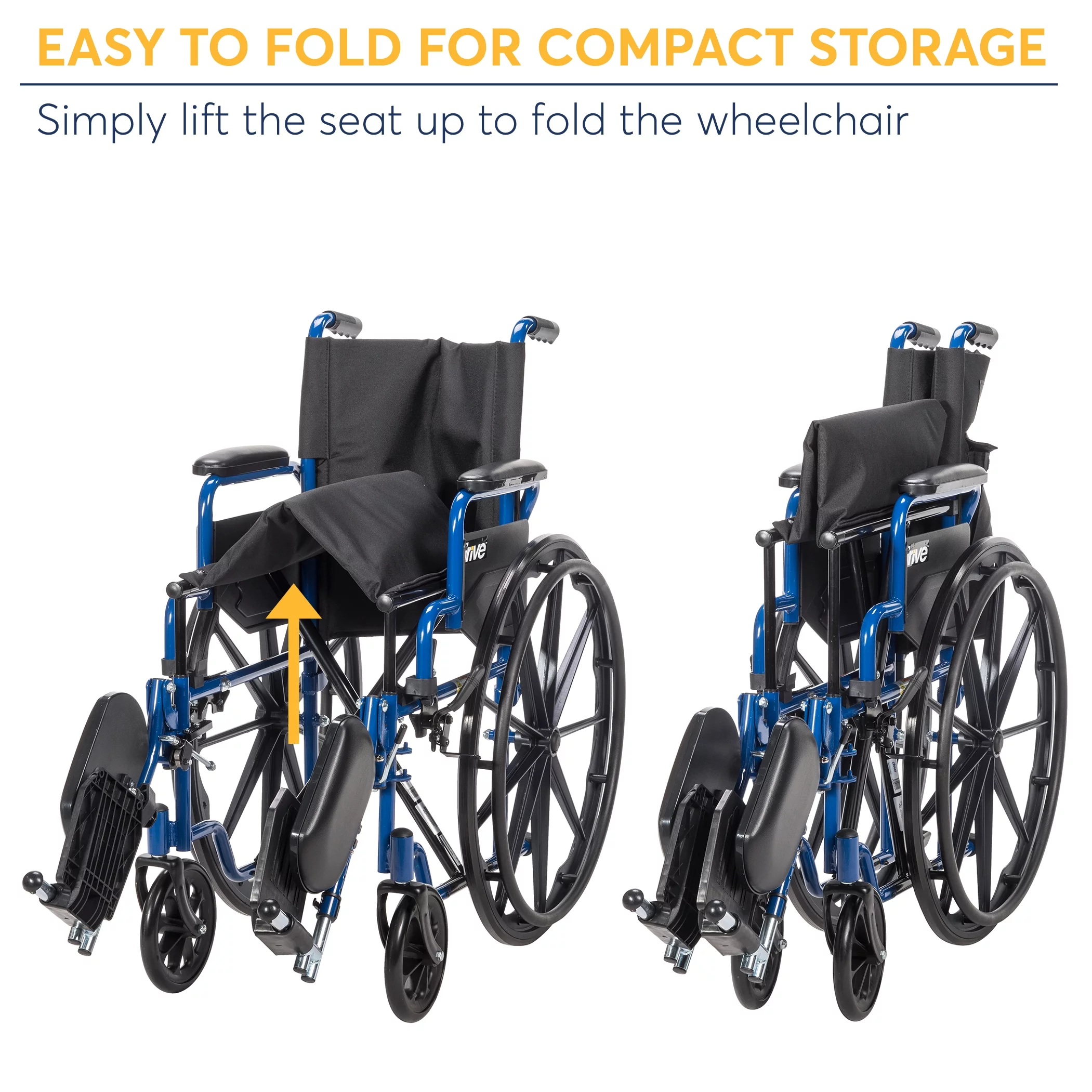 Drive Medical Blue Streak Wheelchair with Flip Back Desk Arms, Elevating Leg Rests, 20" Seat