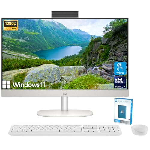 HP Newest 27" All-in-One Desktop Computer, FHD IPS Touchscreen, Intel Core Ultra 7-155U 12-Core Processor, 32GB DDR5, 2TB SSD, Wi-Fi 6, HDMI, Wireless KB&Mouse, Windows 11 Home, P500 Portable SSD
