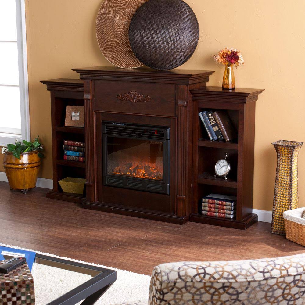 Southern Enterprises Jackson 70.25 in. Freestanding Electric Fireplace in Classic Espresso with Bookcases