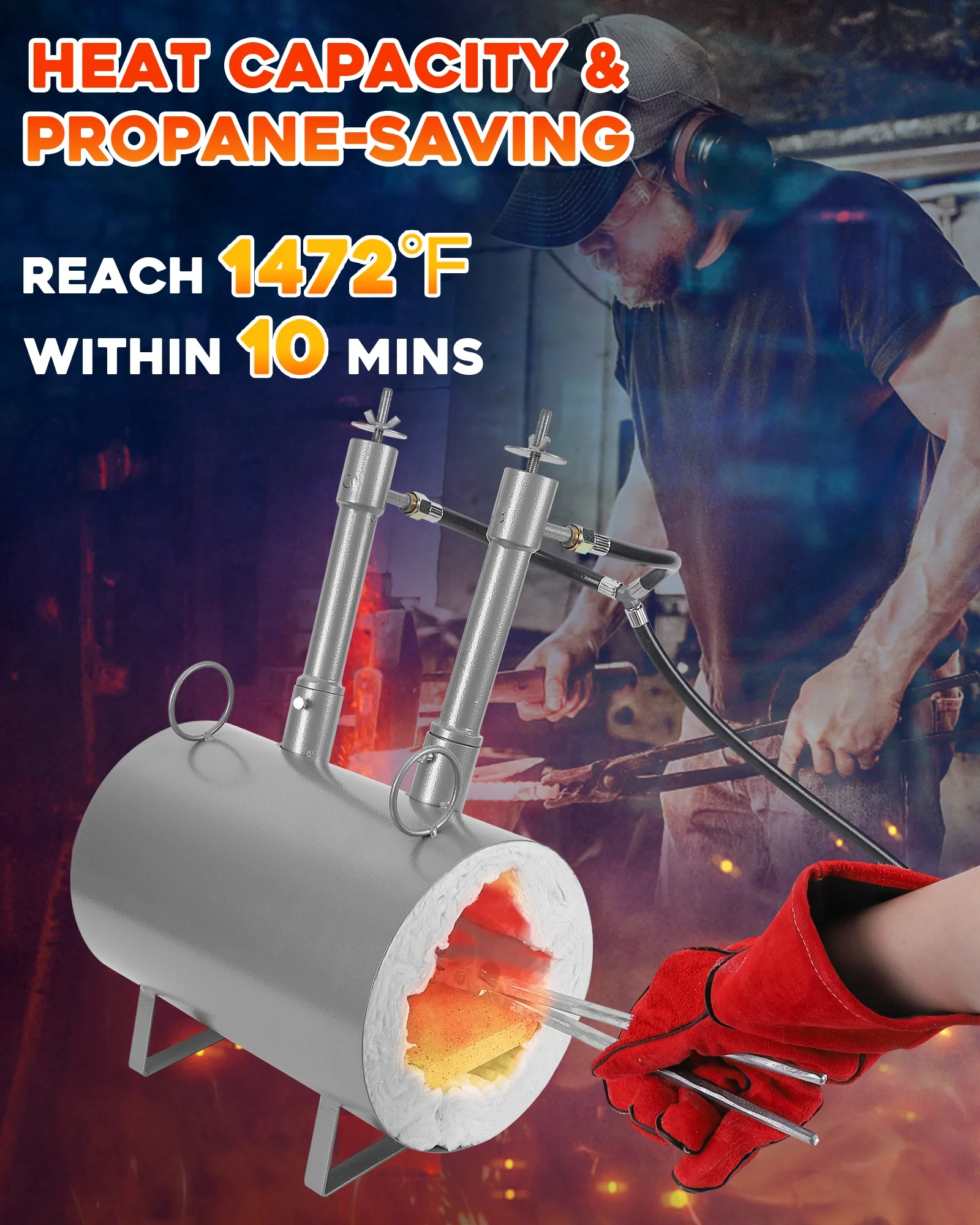 Goldensoil Propane Forge Double Burner, Blacksmithing Forge for Heating and Shaping Metals,[Large Capacity][Durable] Mini Forge for Blacksmiths, Knife Makers, and DIY Metalworker-Oval