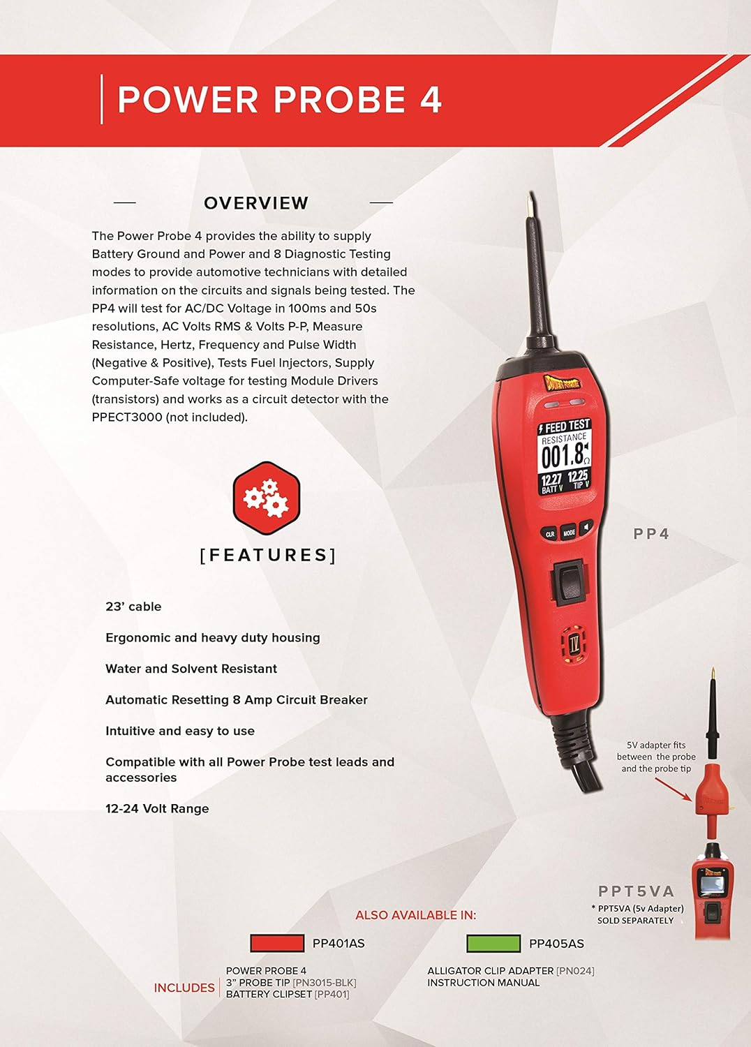 Power Probe IV w/Case & Acc - Green (PP405AS) [Car Diagnostic Test Tool Digital Volt Meter ACDC Current Resistance Circuit and Fuel Injector Tester]