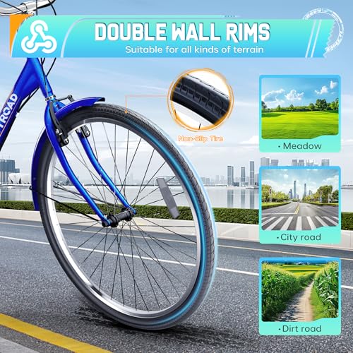 Outroad Adult Tricycle, 24/26 inch 7 Speed Cruiser Trike, 3 Wheel Bikes with Large Basket for Seniors, Women, Men, Adult Trikes for Shopping Picnic Outdoor Sports,26 inch Blue