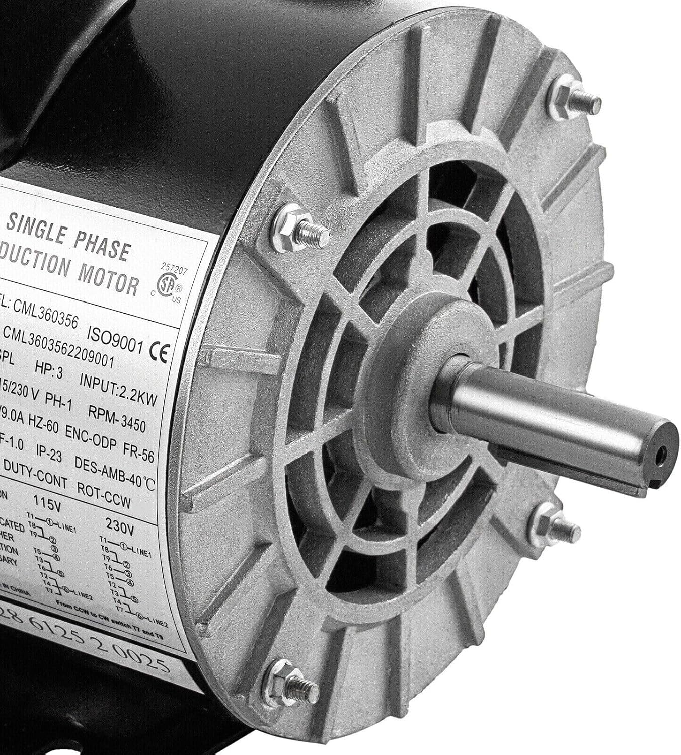 3HP Air Compressor Electric Motor,56 Frame 3450 RPM 60Hz Electric Motor,115V/230V Single Phase AC Motor for Air Compressors