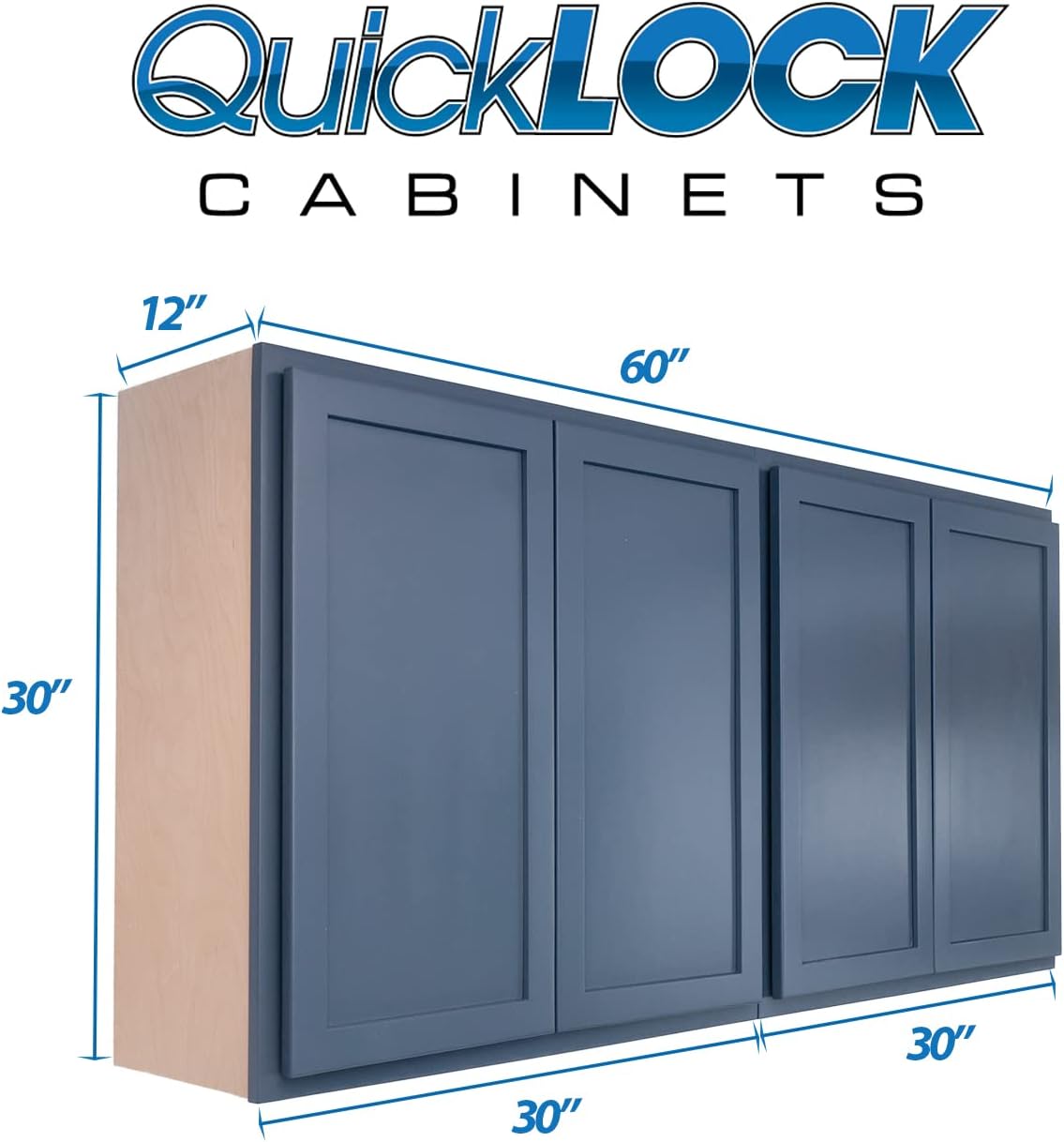 RTA (Ready-to-Assemble) Cabinets | Needlepoint Navy Starter Laundry Room Kit | 60" Wide | 2 x 30 W x 30" H x 12" D | Storage Cabinets | Shaker Cabinets