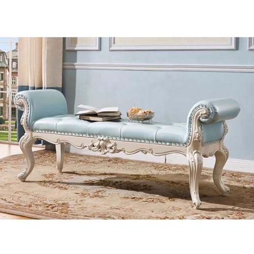 Bed End Bench Bedside Stool, Bedroom Furniture, Shoe Changing Sofa Stool, Solid Wood Leather Bed Bed, French Fashion Bedside Stool Bench Ottoman for End of Bed, 160*47*66cm