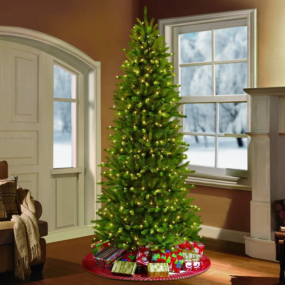 Puleo International 7.5 Foot Pre-Lit Slim Fraser Fir Artificial Christmas Tree with 500 Clear UL Listed Lights, Green