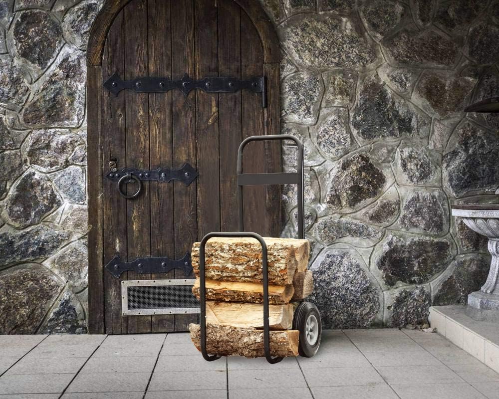 Fire Beauty Firewood Log Cart Carrier, Outdoor and Indoor Wood Rack Storage Mover, Rolling Dolly Hauler