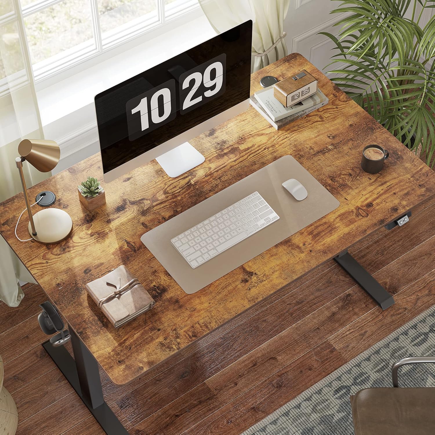 FEZIBO Whole-Piece 48''x24'' Standing Desktop, Height Adjustable Stand up Desk Rectangular Tabletop, Rustic Brown