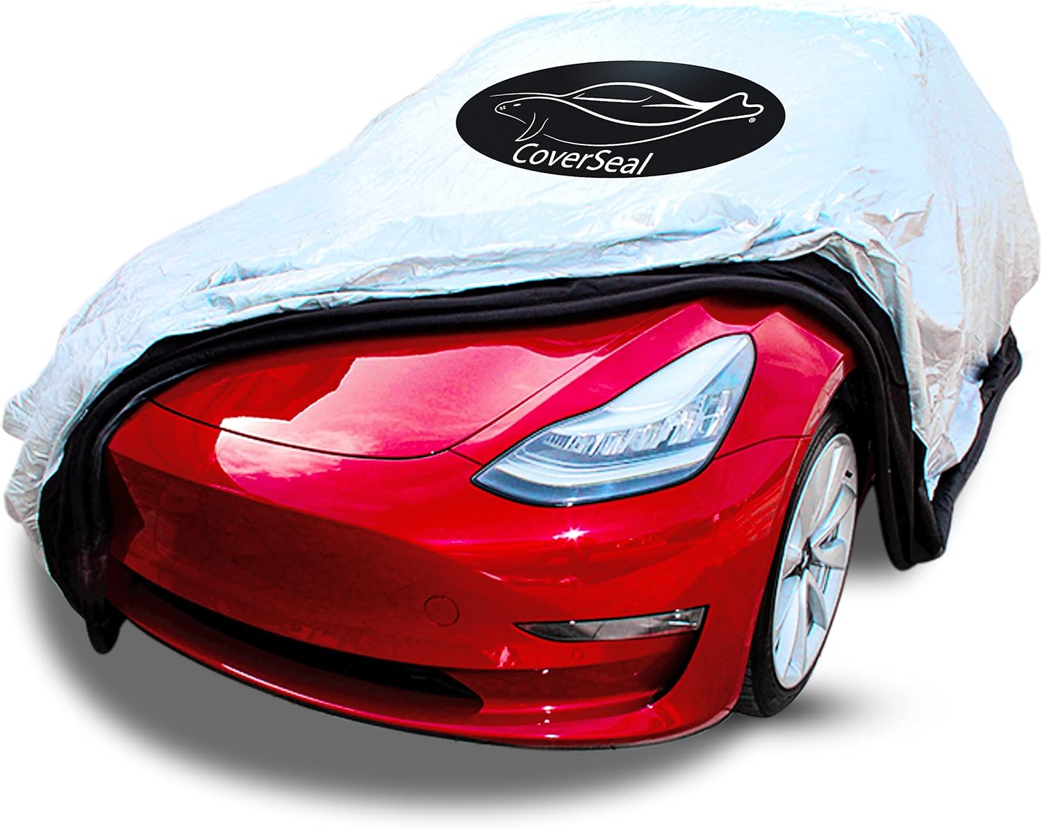 CoverSeal Heavy Duty Outdoor Car Cover with Patented Weighted Ground Conforming Apron Seal - All Weather Waterproof Car Cover for Automobiles - Full Size 230 L x 70-75 W x 73 H inch Max