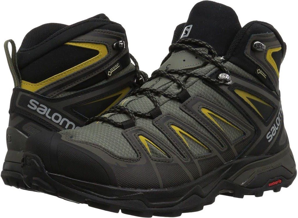 Salomon Men&s x Ultra 3 Wide Mid GTX Hiking, Castor Gray/Black/Green Sulphur, 10.5