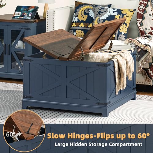 Farmhouse Coffee Table Set of 3, Furniture Set with Charging Station, Coffee Table with Hidden Storage Organizer and Nightsand 3-piece set, Country Center Table Set for Living Room,Office, Home