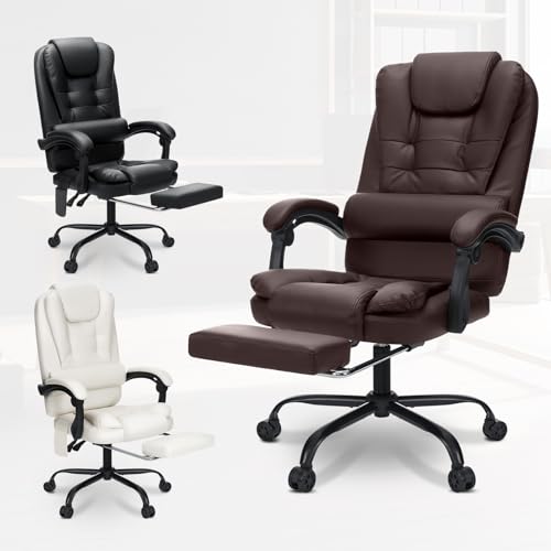 Executive Office Chair with Massage Reclining Office Chair with Footrest High Back Ergonomic Computer Desk Chairs Soft Leather for Home Office Black