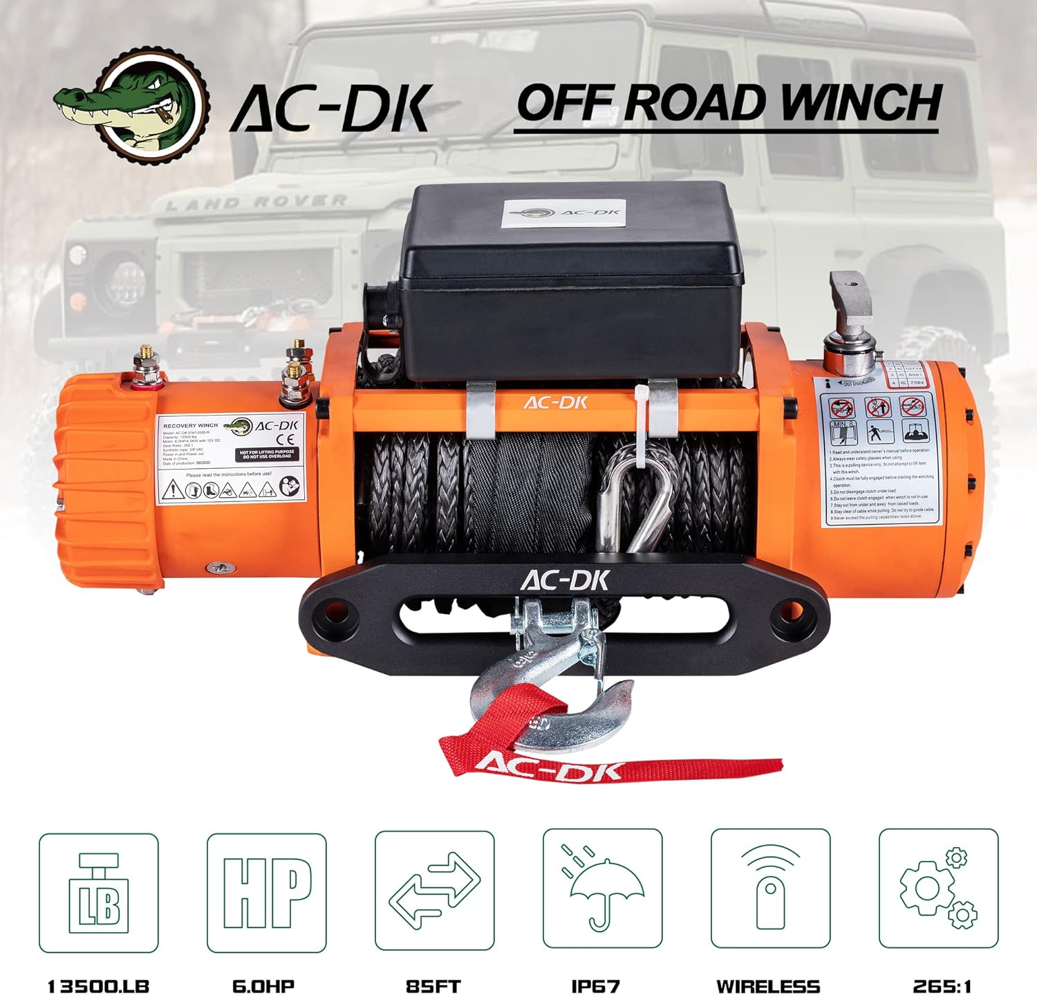 AC-DK 13000 lb. Electric Winch Kit, 12V Winch with 85ft Synthetic Rope, Waterproof IP67 Truck Winch with Hawse Fairlead, with Wireless Handheld Remote and Wired Handle Recovery Winch(Up to 13500lbs)