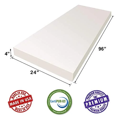 AK TRADING CO. CertiPUR-US Certified Upholstery Foam Cushion (Upholstery Sheet, Foam Padding, Seat Replacement) - 4" H X 24" W X 96" L