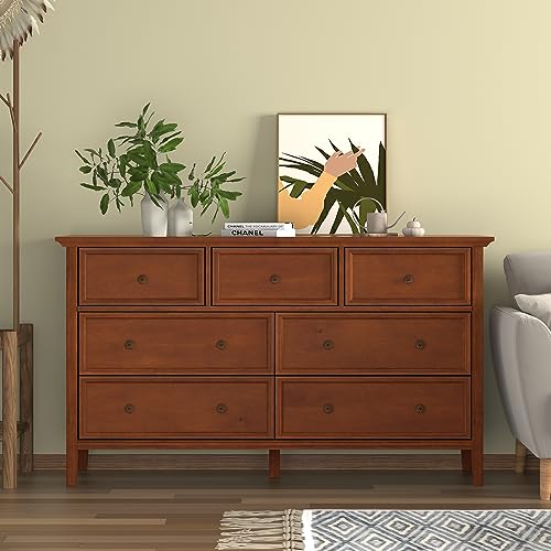 IKENO White 7 Drawer Dresser for Bedroom, Modern Solid Wood Large Storage Cabinet, Simple White Chest of Drawer for Bedroom Living Room Hallway Entryway (White)