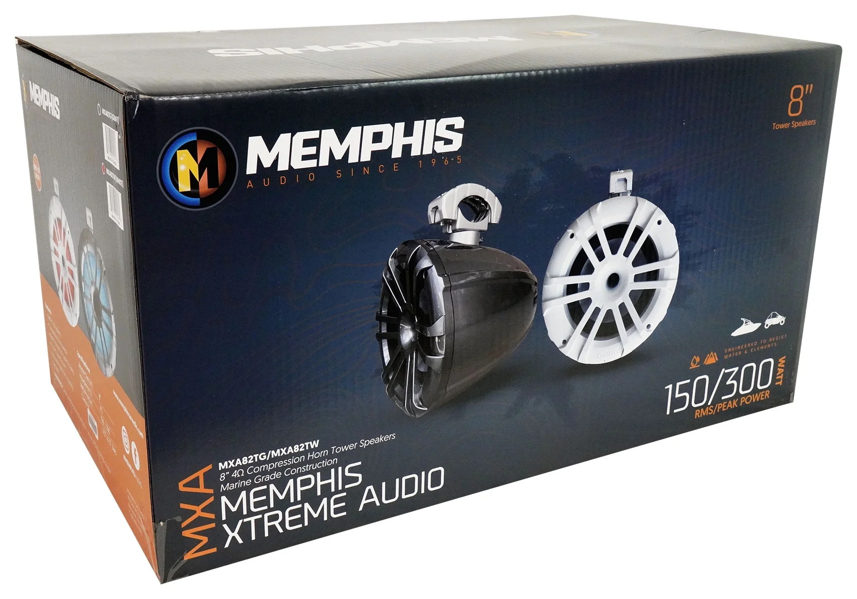 (4) Memphis MXA82TW White 8" Marine Wakeboard Tower Speakers+Single-Din Receiver