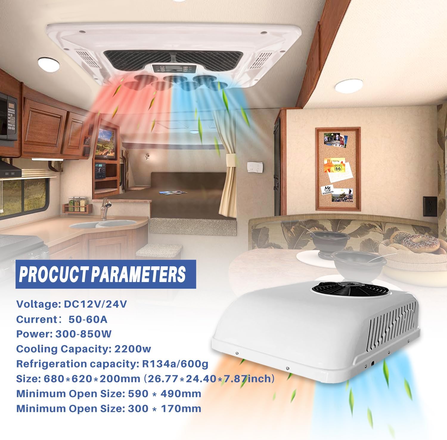 12V volt dc air conditioner Heat and Cool Electric Parking Rooftop rv Air Conditioner 8800BTU Motorhome Truck Trailer Camper Van 12V ac unit (DC 12V Heat & Cool)