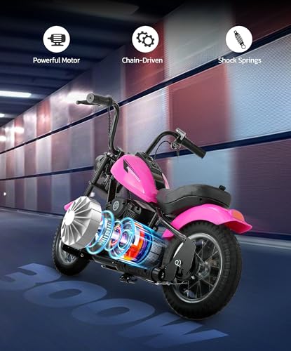 ELEMARA Electric Dirt Bike, 15 mph & 150lb Max, 24V Ride on Toy for Big Kids w/LED Lights & Power Display, Chain-Driven Motor, Twist-Grip Throttle, Shock Springs, Handbrake, 12" Air-Filled Tires-Black