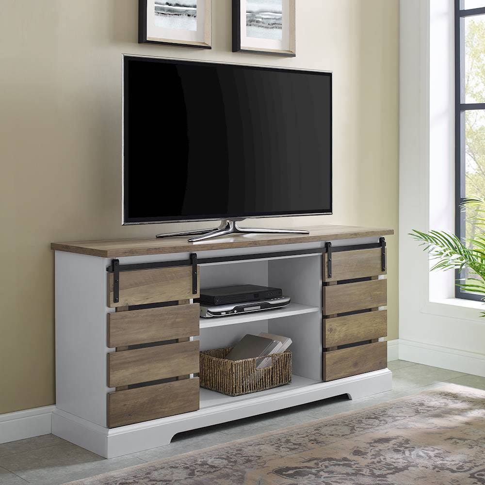 Walker Edison - Rustic Farmhouse TV Stand Cabinet for Most TVs Up to 64x22 - Reclaimed Barnwood