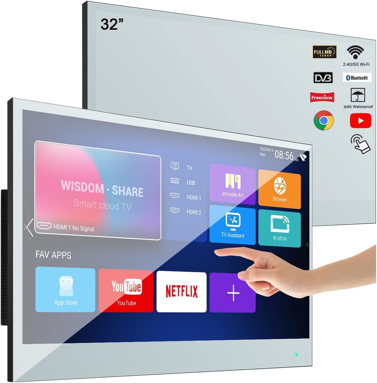 Soulaca 32" inches Smart Touchscreen Magic Mirror LED TV Bathroom Decor Hotel Big Waterproof IP66 Built-in WiFi Bluetooth ATSC