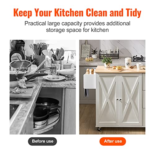 VEVOR Kitchen Island Cart with Solid Wood Top, 35.4" Width Mobile Carts with Storage Cabinet, Rolling Kitchen Table with Spice Rack, Towel Rack, and Drawer, Portable Islands on Wheels, White