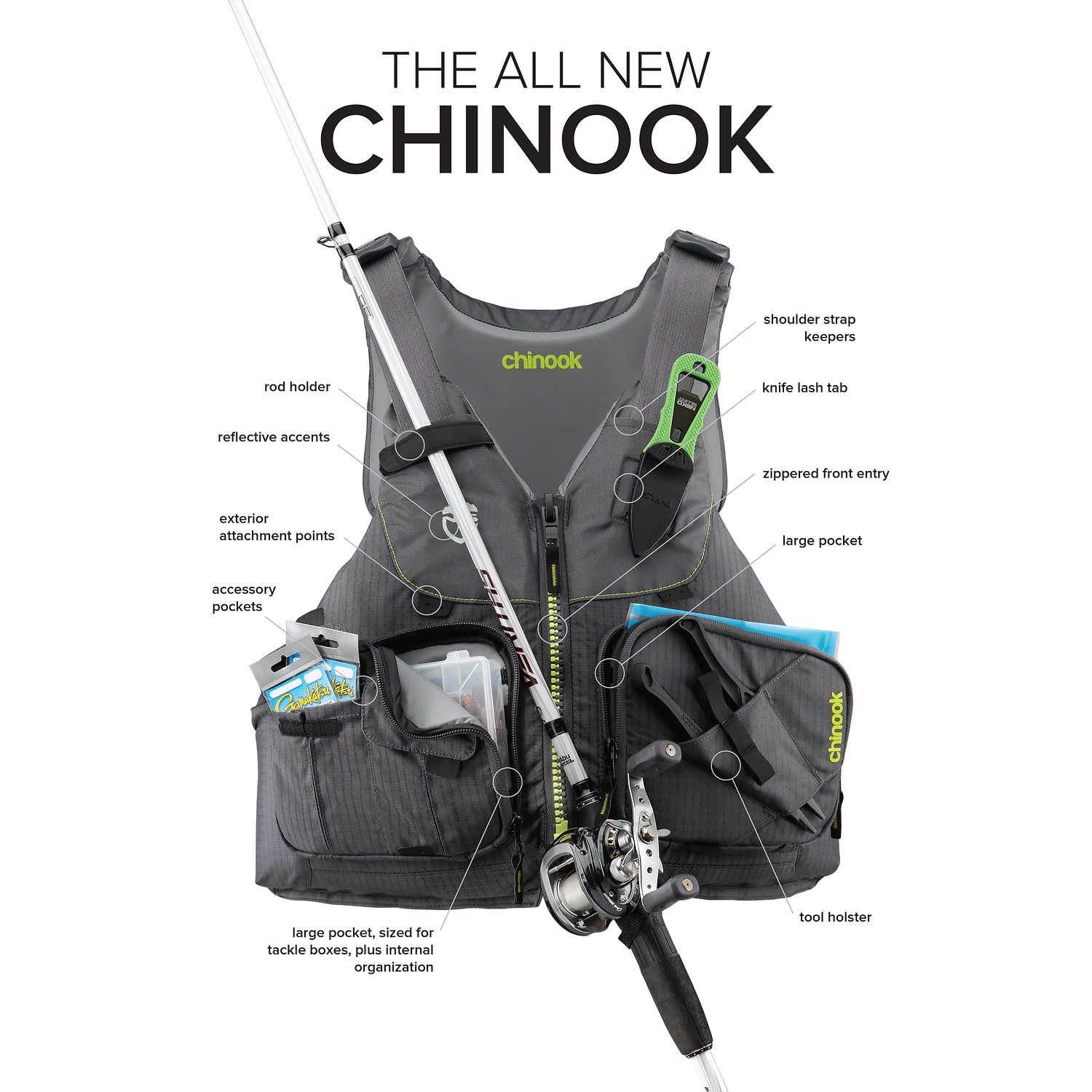 NRS - Chinook Fishing PFD Xs-M / Charcoal