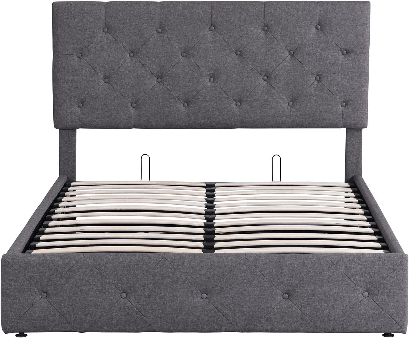 Full Size Upholstered Platform Bed With Storage Underneath, Full Bed Frame With Gas Lift Up Storage, Lift Storage Bed, Grey