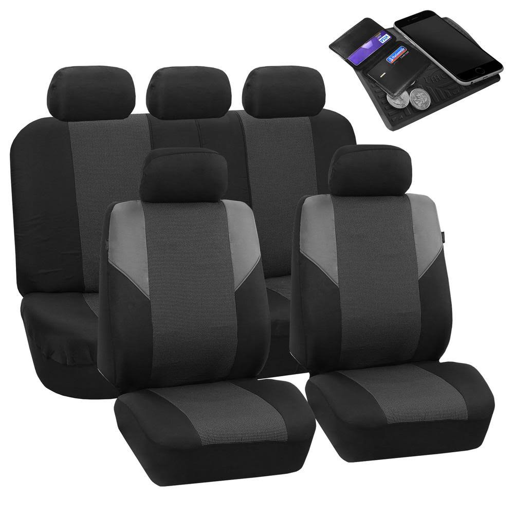 FH Group Cross Weave 47 in. x 23 in. x 1 in. Timeless Full Set Car Seat Covers, Black and Gray