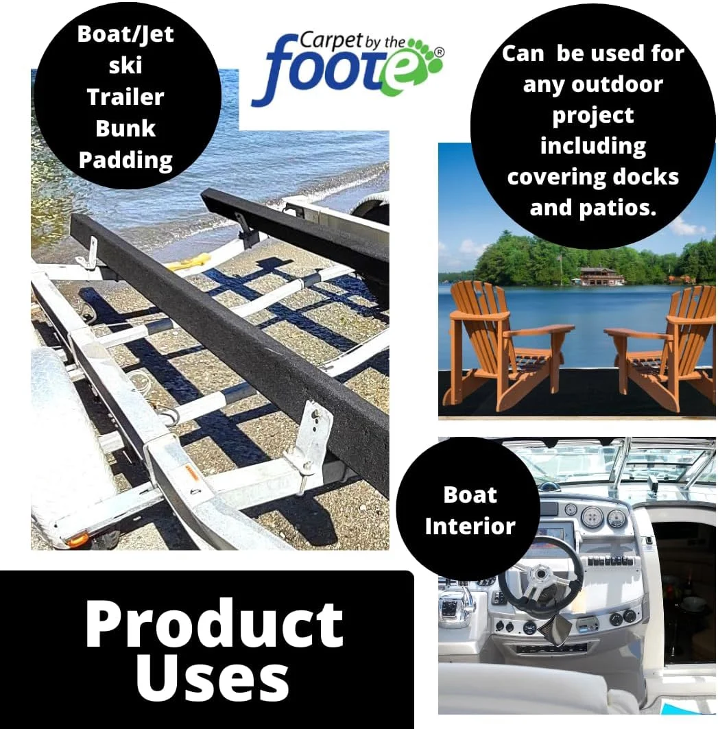 12"(in.) x 40'(ft.) 20oz Boat Trailer Bunk Carpet, Trailer Guide Carpet, Boat Padding, Marine Carpet, Boat Carpet, Black