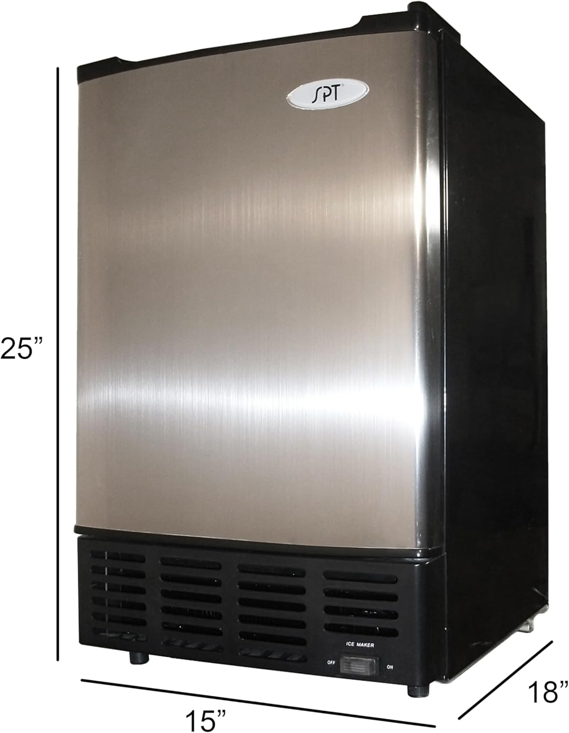 SPT IM-150USA Stainless Steel Undercounter Ice Maker with Freezer, No Drain Required