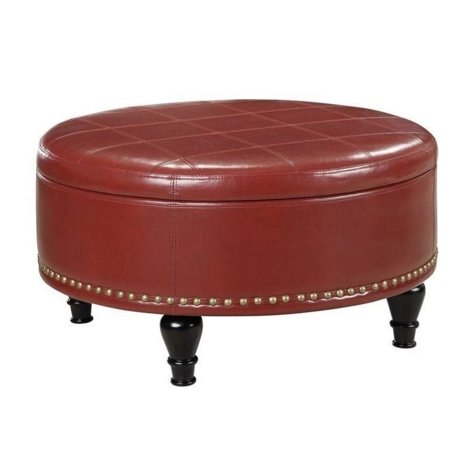 Pemberly Row Storage Leather Ottoman in Crimson Red