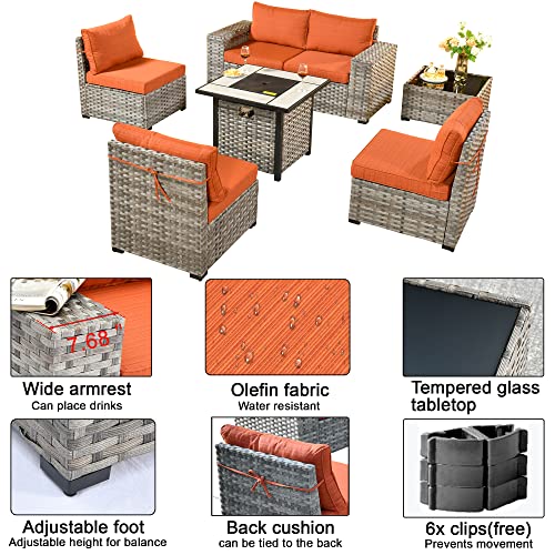 6 PCS Patio Furniture Set,Wide Armrest Outdoor Sectional Sofa,All Weather PE Rattan Outside Conversation Sets with Coffee Table,Black