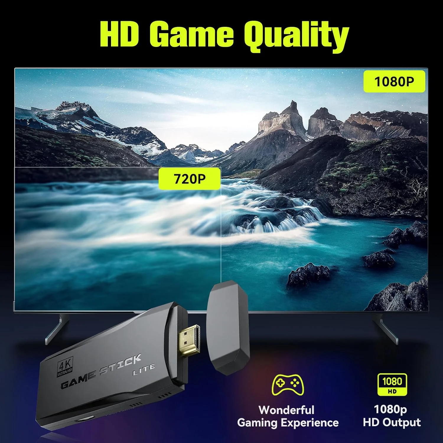 Retro Game Stick, Nostalgia Stick with Built-in 25000+ Games, 12 Emulators, 4K HD Output, 64G Wireless Retro Game Console, Plug and Play Video Game for TV, Dual 2.4G Wireless Controllers