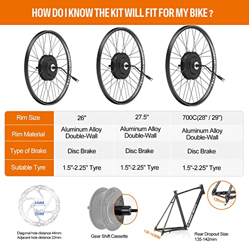 BAFANG 750W Rear Hub Motor : G0900 H640 48V Ebike Conversion Kit for 135 138 142 mm Dropout, 26" 27.5" 700C Bicycle Kit with Optional Battery, Display, PAS Sensor for Electric Bike Rear Wheel
