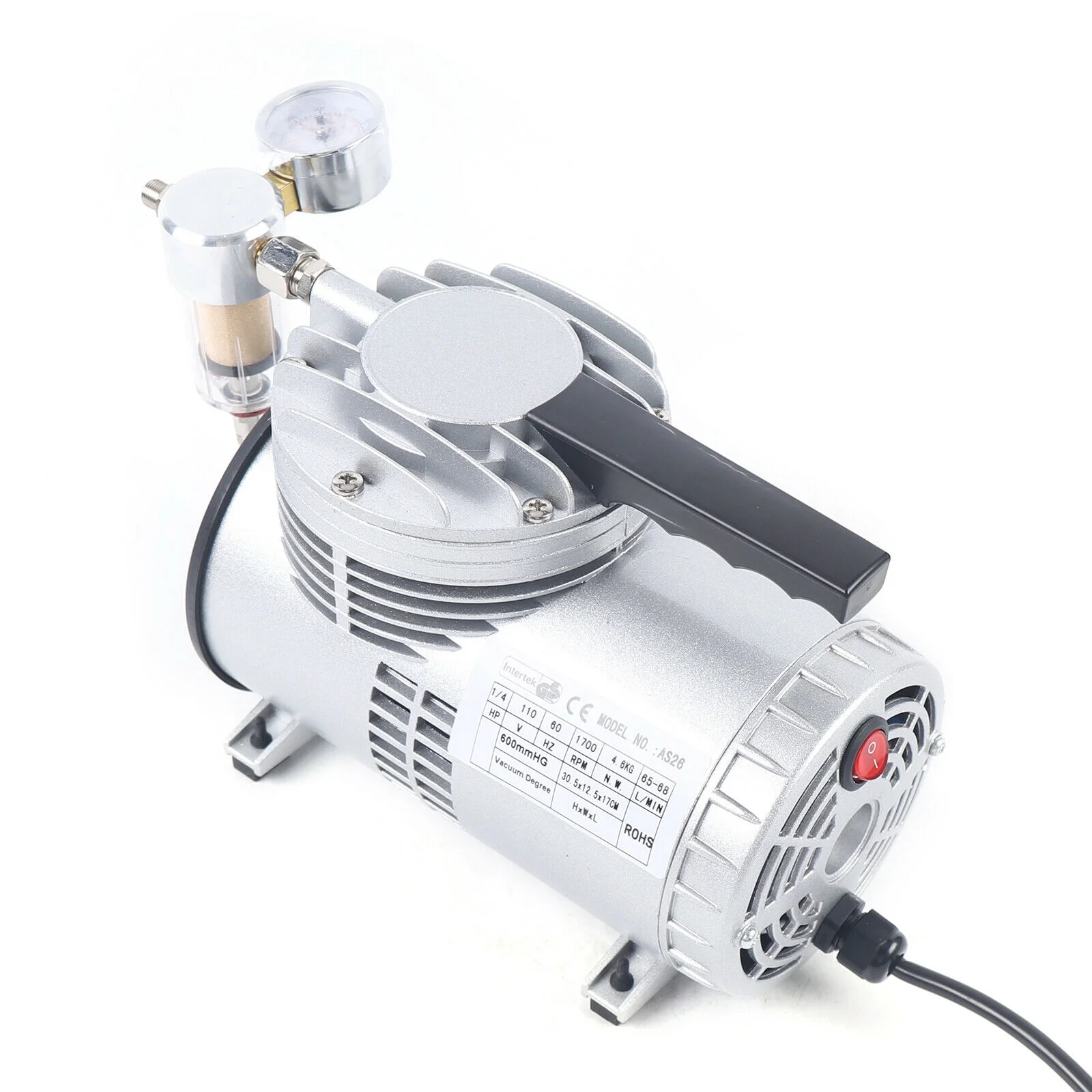 Miumaeov 1/6HP Oilless Diaphragm Vacuum Pump Small Oil Free Vacuum Gauge Suction Pump Automotive Vacuum Suction Pump Refrigerant Air Tool