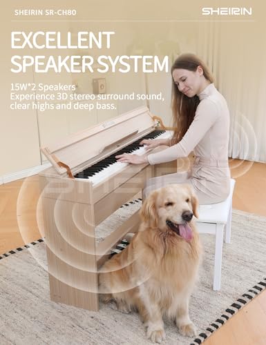 Digital Piano Hammer Action Keyboard 88 Keys Upright Acoustic Electric Weighted Piano Beginner MIDI Cover Full Size Sustain Pedal Stand Real Professional SR-FH80 (Beige Full Cover)